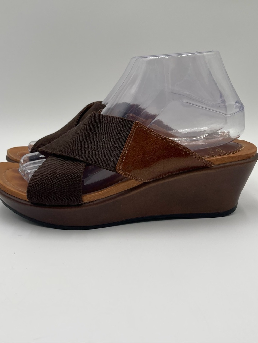Dansko Ava Brown stretch Fabric Wedge Sandals Slip On Women's Size 38 US 7.5-8 - Picture 2 of 13